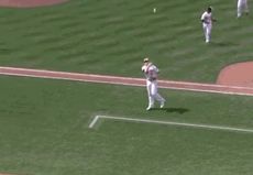 Watch Chris Davis of the Baltimore Orioles throw a ball into the empty seats at Camden Yards