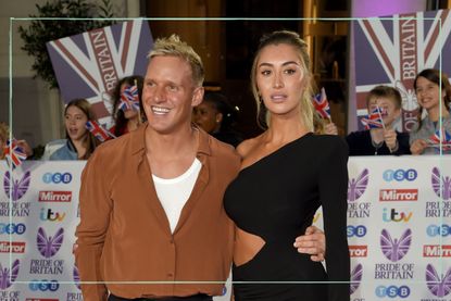 Jamie Laing cuddled up and posing with new wife Sophie Habboo on red carpet