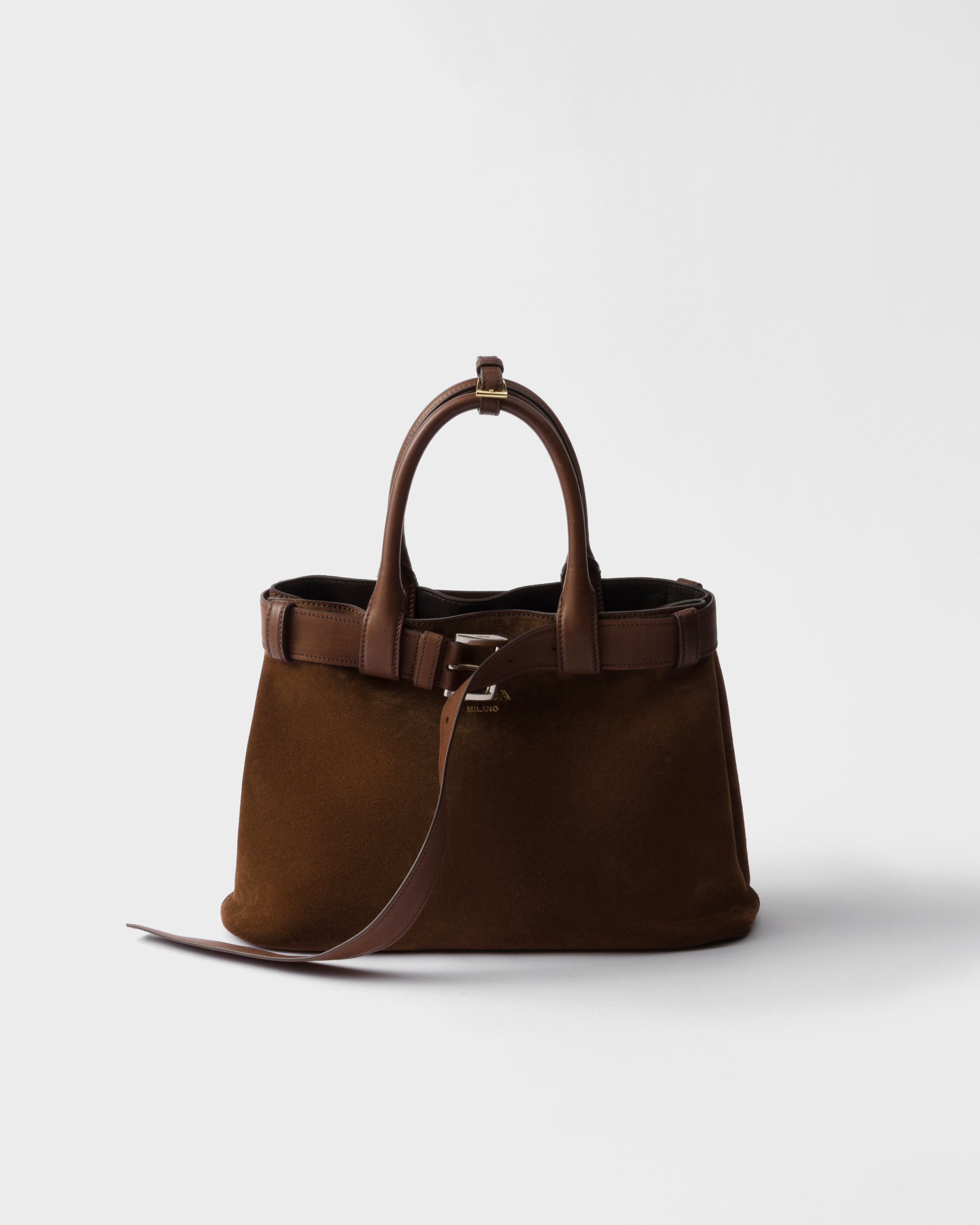 Prada Buckle Medium Suede Bag With Belt