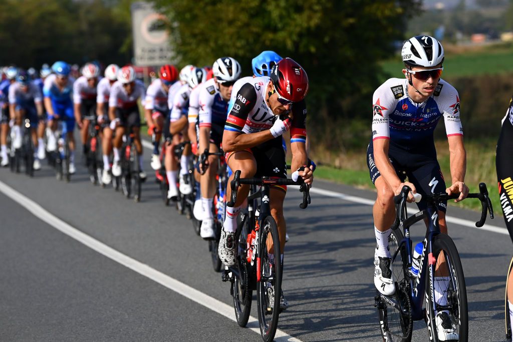 Matteo Trentin of Italy and UAE Team Emirates speaks with team radio during the 106th Gran Piemonte 2022