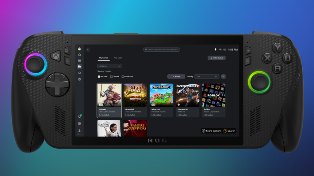 Steam on the Xbox app in an Asus Rog handheld