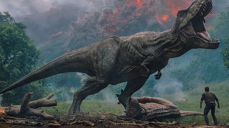 Owen Grady faces a T-rex in Jurassic Park: Fallen Kingdom