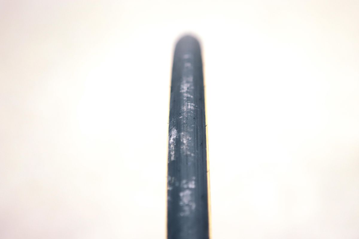 a close up of a tanwall road bike tyre