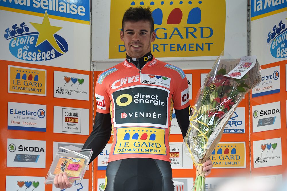 Lilian Calmejane on the Etoile de Besseges podium after winning stage 3