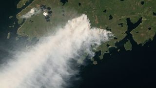 A wildfire that broke out in the Canadian province of Nova Scotia in late May photographed from the International Space Station.