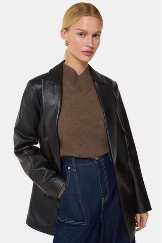 Whistles Black Aliza Waisted Leather Blazer