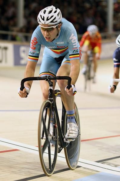 Belgium on the attack in the men's Madison.