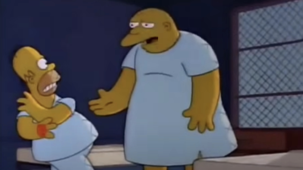 Homer with his mental hospital roommate on The Simpsons