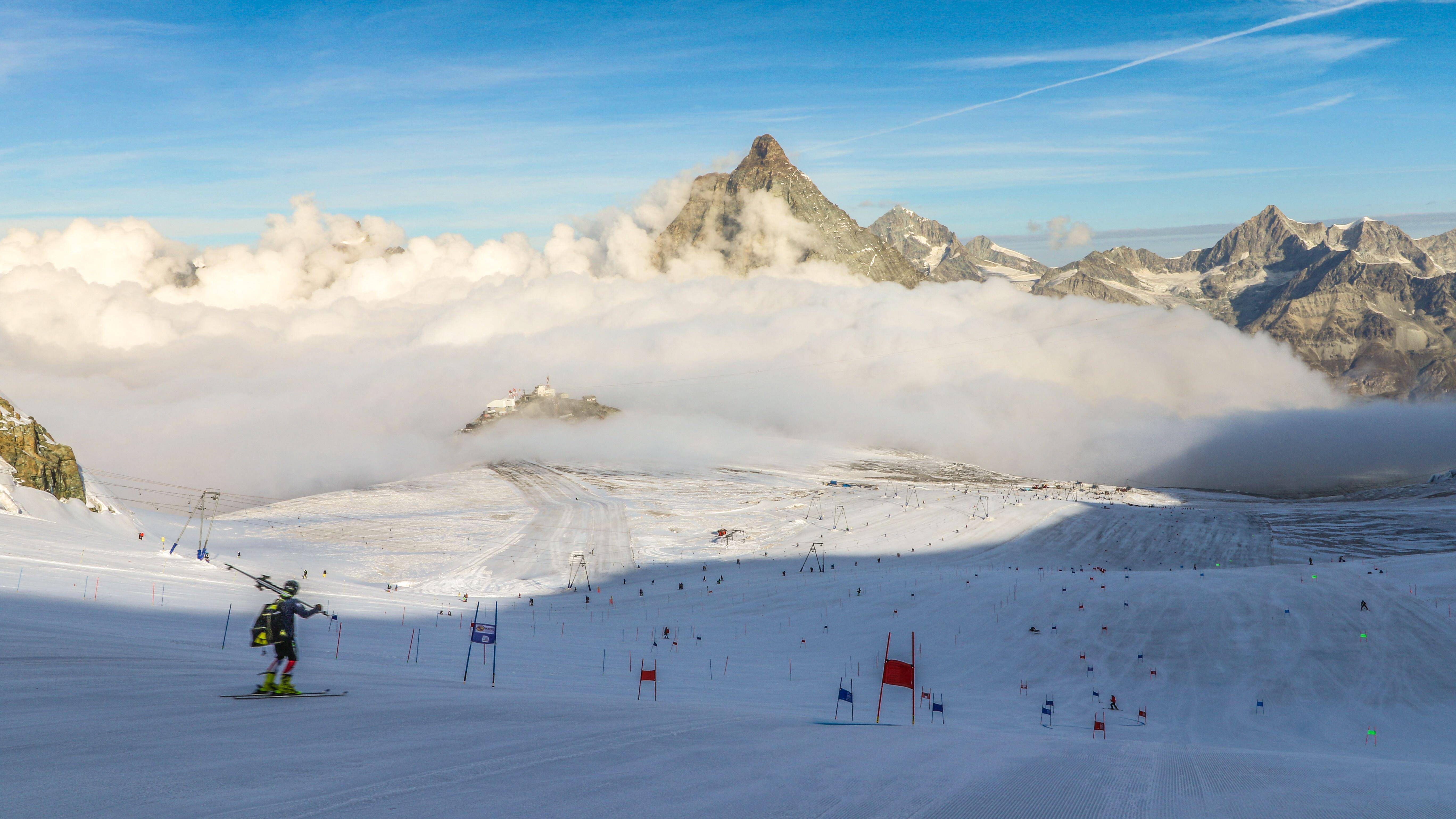 Slalom skier on a glacier