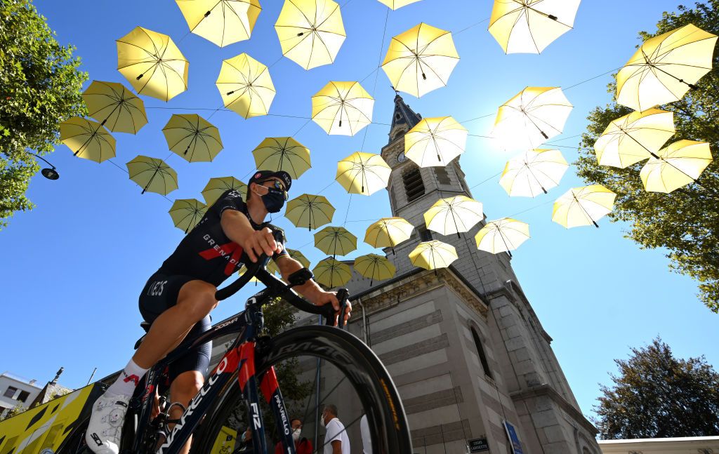 PRIVAS FRANCE SEPTEMBER 02 Start Michal Kwiatkowski of Poland and Team INEOS Grenadiers Gap Village Yellow Umbrellas during the 107th Tour de France 2020 Stage 5 a 183km stage from Gap to Privas 277m TDF2020 LeTour on September 02 2020 in Privas France Photo by Stuart FranklinGetty Images