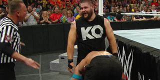 Kevin Owens and John Cena at Money in the Bank 2015