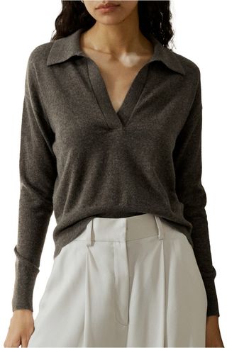 Women's V Neck Cashmere Polo Sweater