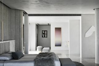 grey bedroom at Curatorial House in Melbourne