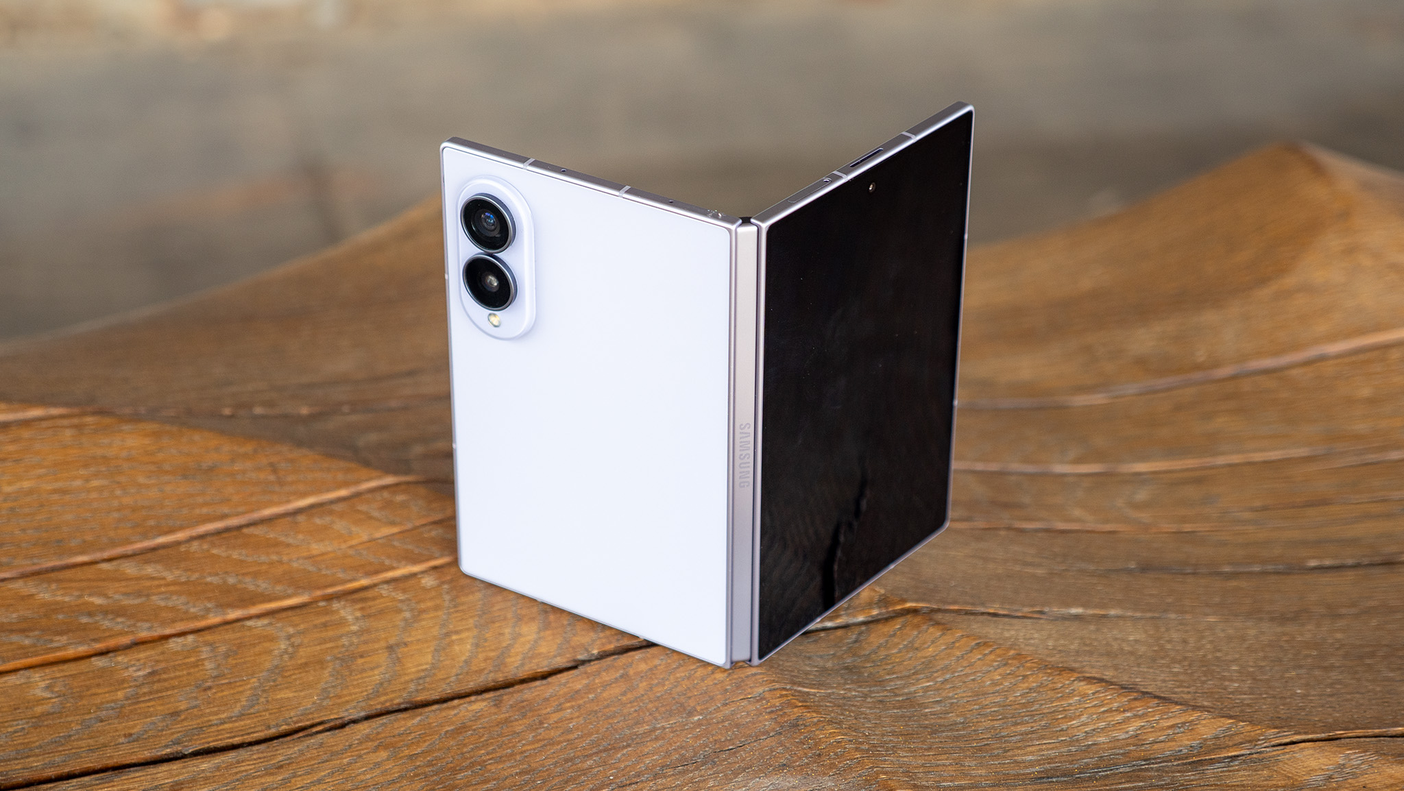 A Samsung Galaxy Z Fold 8 unfolded halfway
