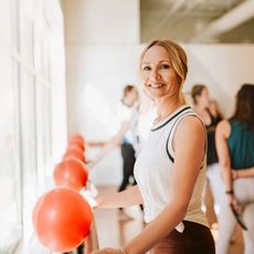 Red, Physical fitness, Balloon, Ball, Pilates, Leisure, Exercise, Aerobics, Dance, Swiss ball, 