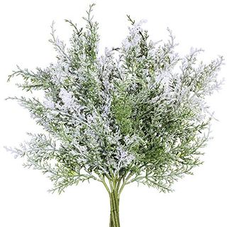 6 Pack Snowy Artificial Cedar Picks Stems Frosted Faux Cedar Spray Christmas Cedar Greenery Branches for Holiday Season Floral Arrangement Centerpiece Winter Wedding Decorations 20