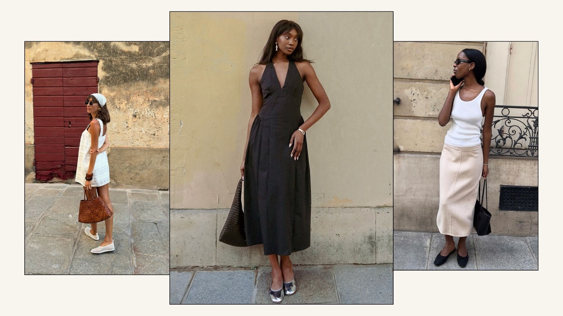Influencers @juliesfi, @emmanuellek_, @sylviemus_ wears mesh ballet flats, silver ballet flats and black mules.