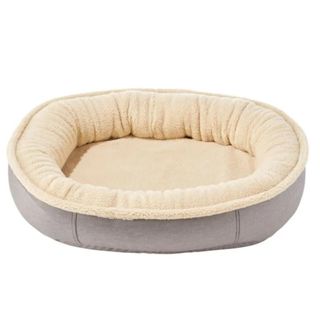 Premium Oval Bolster Dog Bed against a white bed.