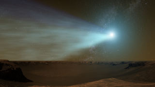 Artist's impression of Comet Siding Spring making a close pass by Mars in October 2014. Mars has been hit by countless asteroids and comets in its history.