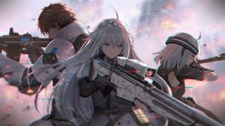 Three people holding guns