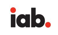 IAB logo with letters in black, the dot over the i in red and the dot at the end of iab. in red as well. 