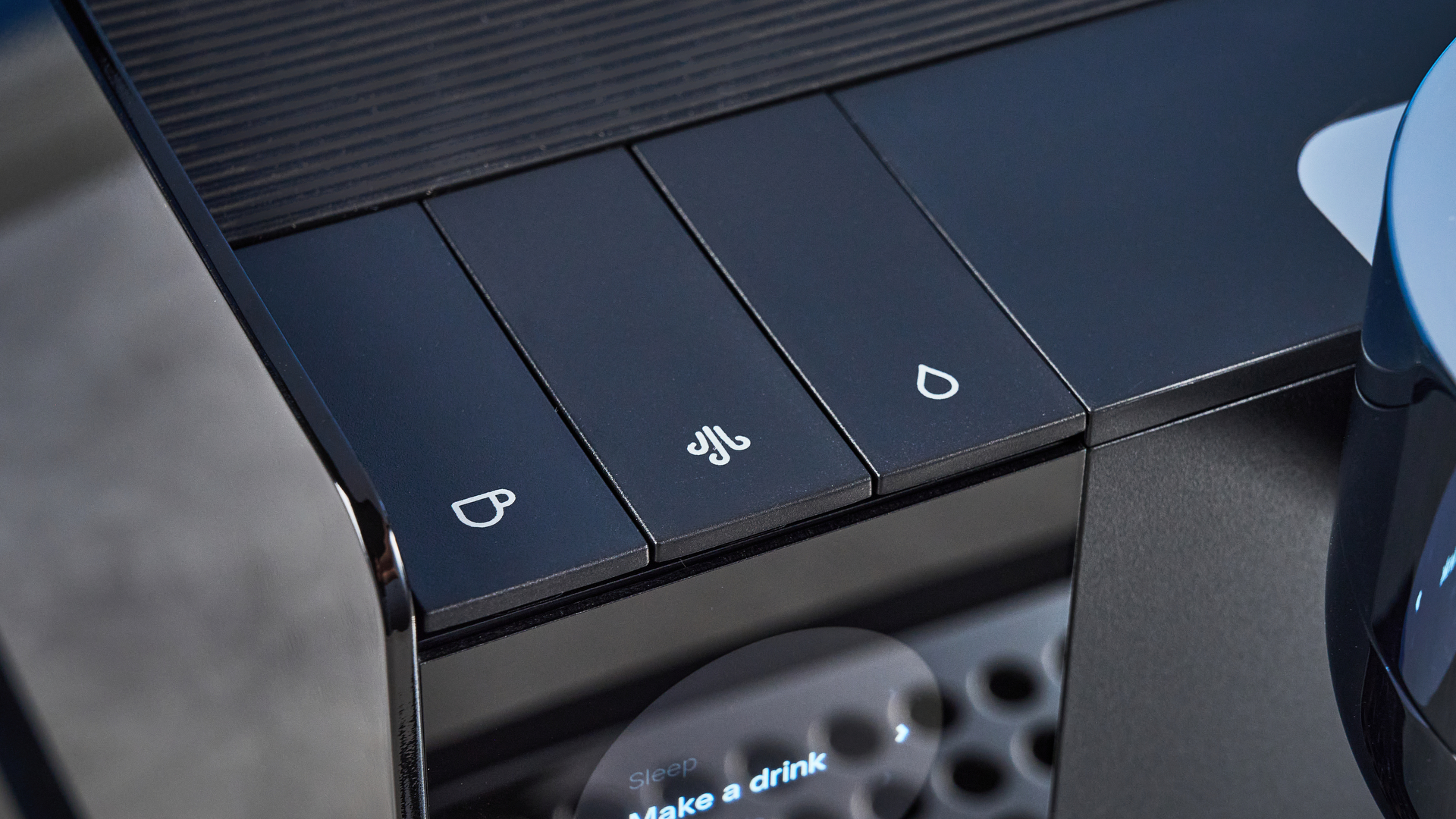 the fellow espresso series 1 photographed against a blue tom's guide background showing espresso, LCD smart screen, steam wand