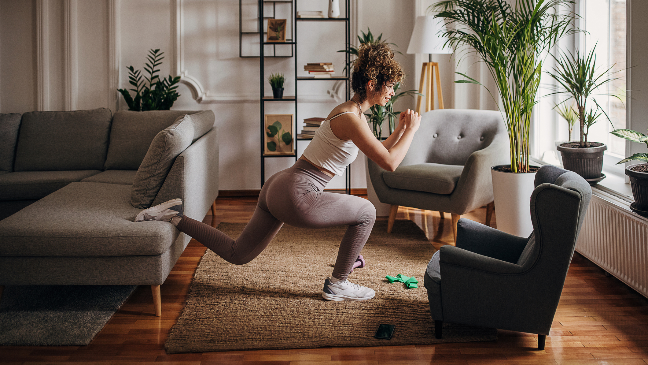 Woman exercising at home