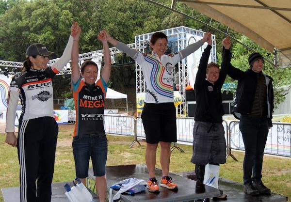 Elite women's podium: 4th - Giuliana Massarotto (Italy); 3rd - Megan Dimozantos (New Zealand); 1st Jess Douglas (Australia); 2nd - Rickie Cotter (Great Britain); 5th - Lisa Kamphausen (Germany)