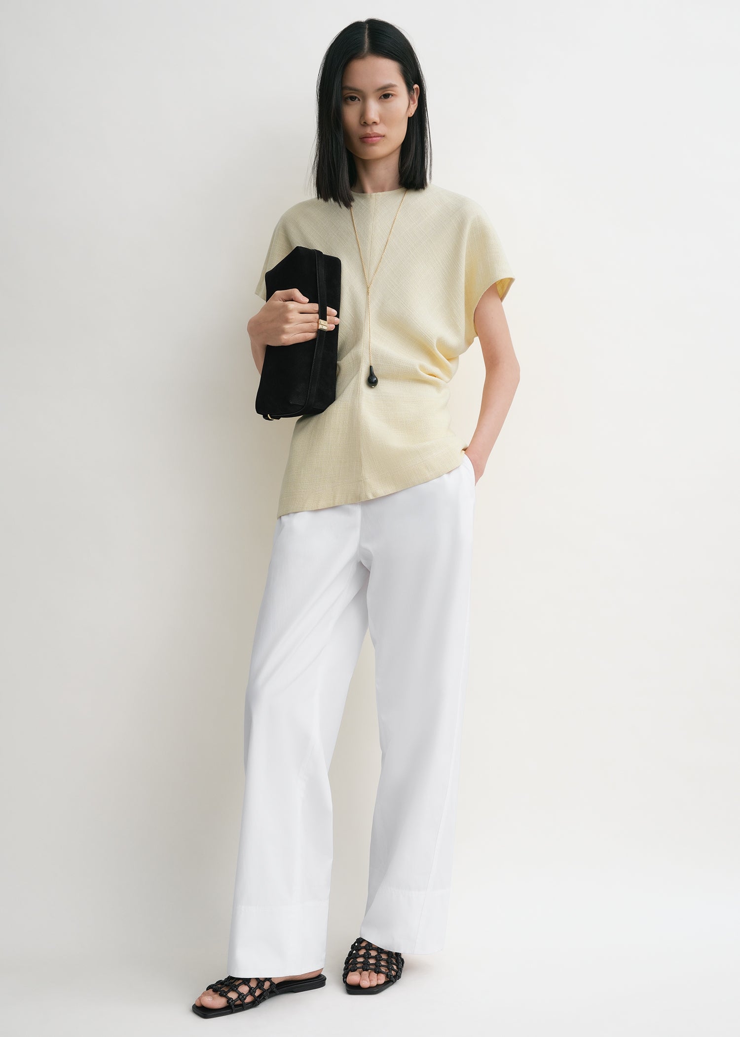 Slouch Waist Basketweave Top Straw