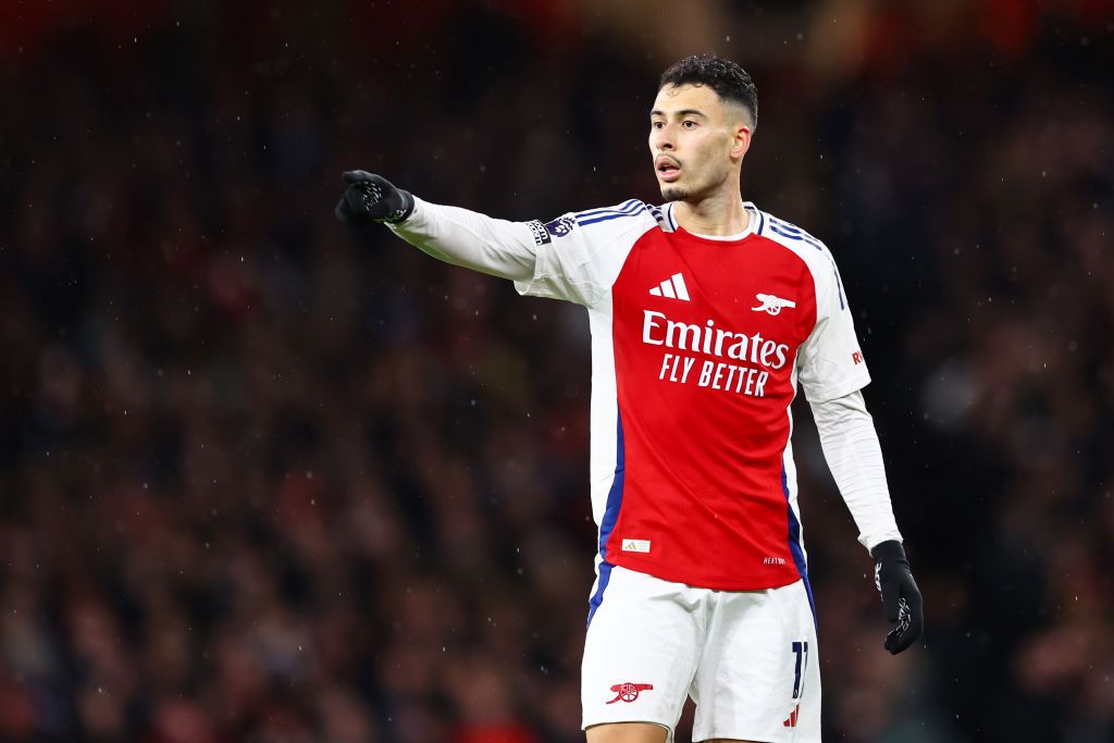 Gabriel Martinelli of Arsenal during the Premier League match between Arsenal FC and Manchester United FC at Emirates Stadium on December 3, 2024 in London, England.