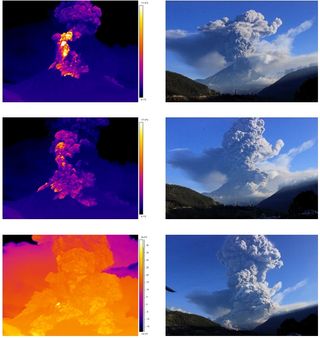 Tungurahua volcano erupts on Feb. 1, 2014, sending pyroclastic flows down its slopes.