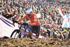 Mathieu Van Der Poel solo during the elite men's race at the UCI Cyclo-cross World Championship in Lievin