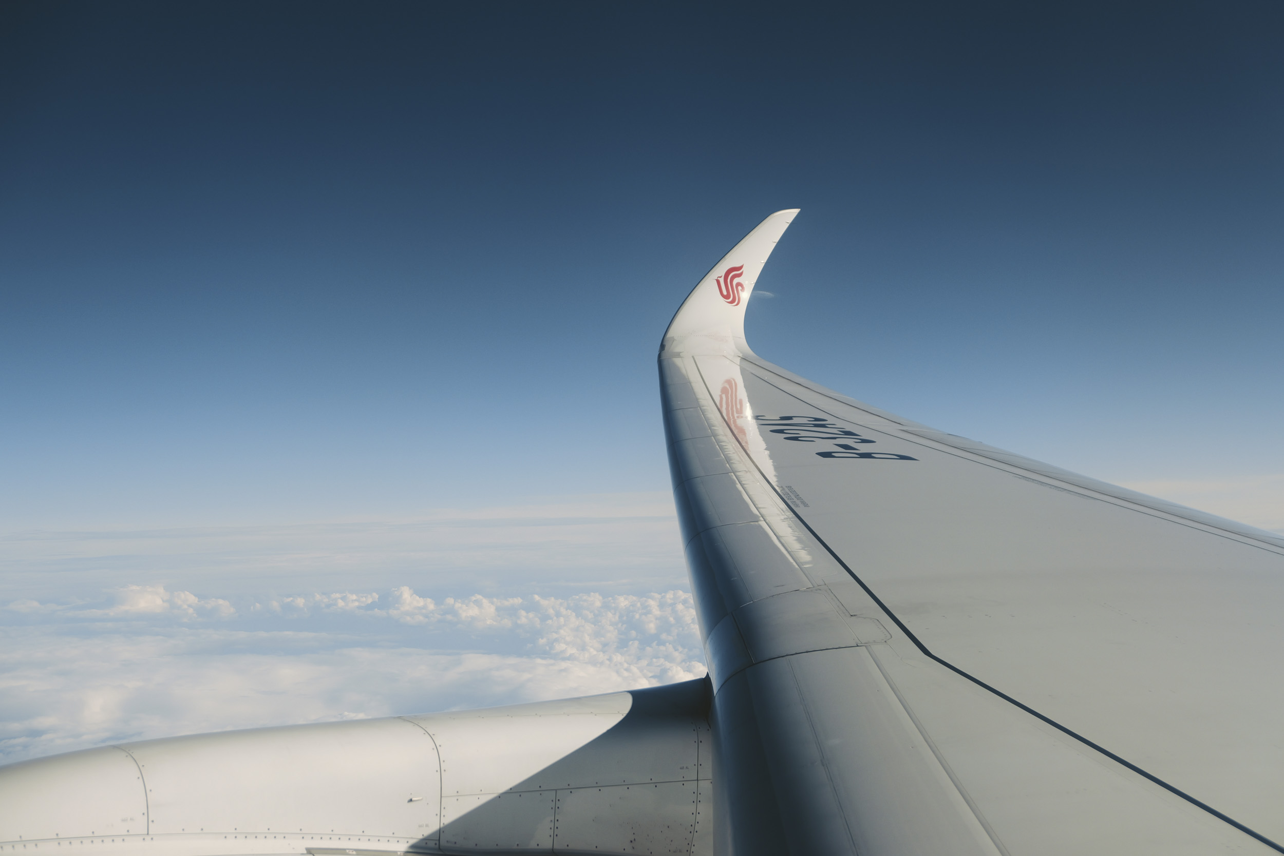 Sample image taken with the Panasonic Lumix L10; wing of a plane above the clouds