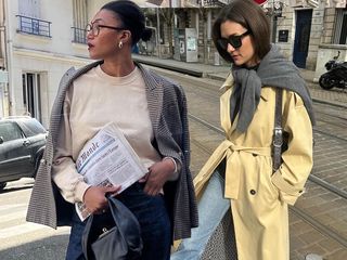 collage of French fashion influencers Lena Farl and Anne-Laure Mais wearing rich-looking outfits