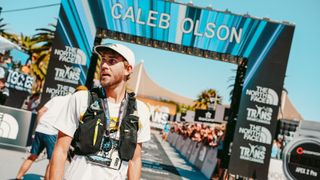 Caleb Olson at the finish line after winning the Transgrancanaria 2025