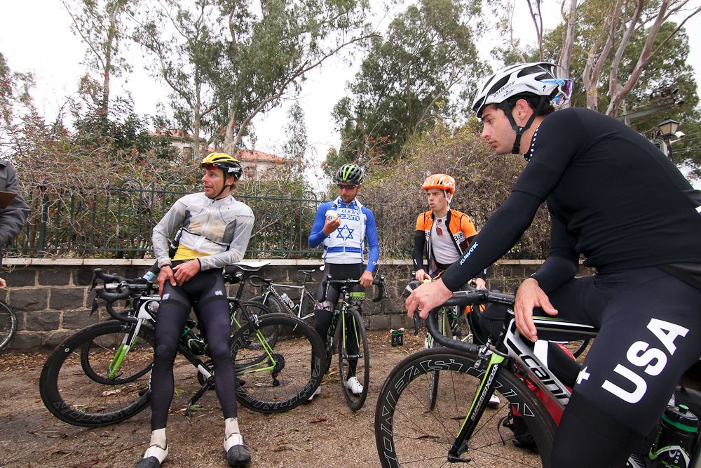 Riders prepare to leave for a ride from the Church of the Beatitude