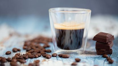 how to make a mocha: an espresso with coffee beans and chocolate