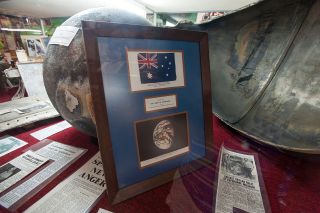 An Australian flag flown aboard Skylab 2, the first of the three manned crews to live aboard the station, which was presented to the Shire of Esperance by NASA.