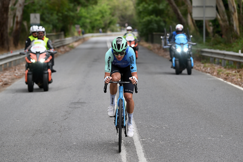 URAIDLA, AUSTRALIA - JANUARY 23: Geoffrey Bouchard of France and Team Decathlon Ag2R La Mondiale competes in the breakaway during the 25th Santos Tour Down Under 2025, Stage 3 a 147.5km stage from Norwood to Uraidla 491m / #UCIWT / on January 22, 2025 in Uraidla, Australia. (Photo by Dario Belingheri/Getty Images)
