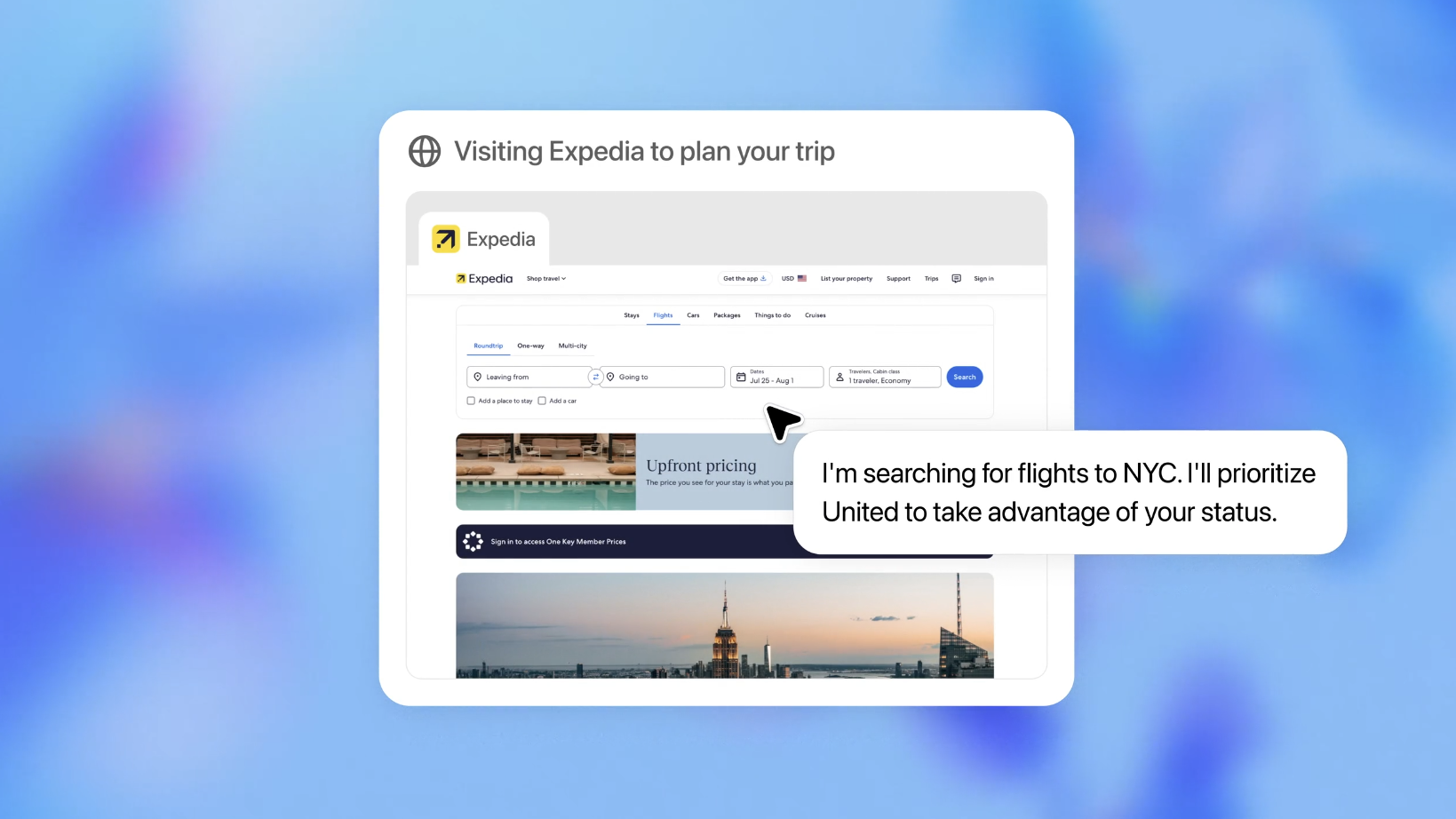 ChatGPT agent searching Expedia for flights