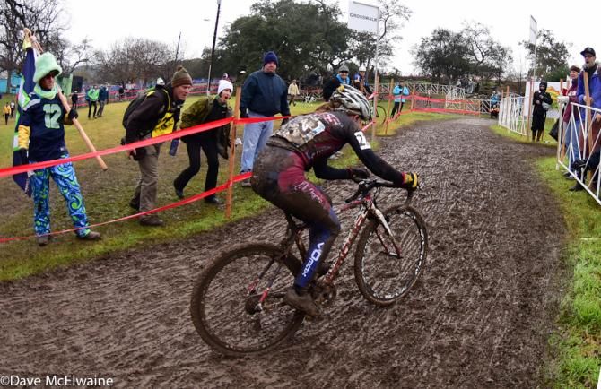 Women's collegiate racing at USA Cycling Cyclo-cross National Championships in Austin, Texas.