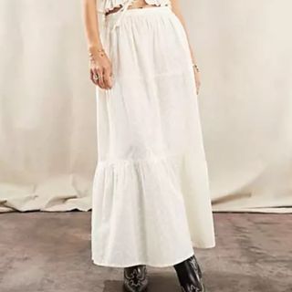 ASOS DESIGN tiered maxi skirt in cream embroidery 