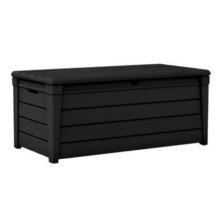 A black outdoor storage box