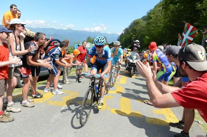 Daniel Martin (Garmin-Sharp) and Jakob Fuglsang (Astana) on the attack