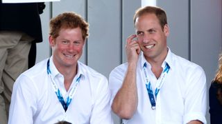 Prince Harry and Prince William watching a sports game