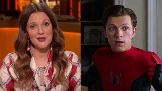 Side by side photos of Drew Barrymore and Tom Holland