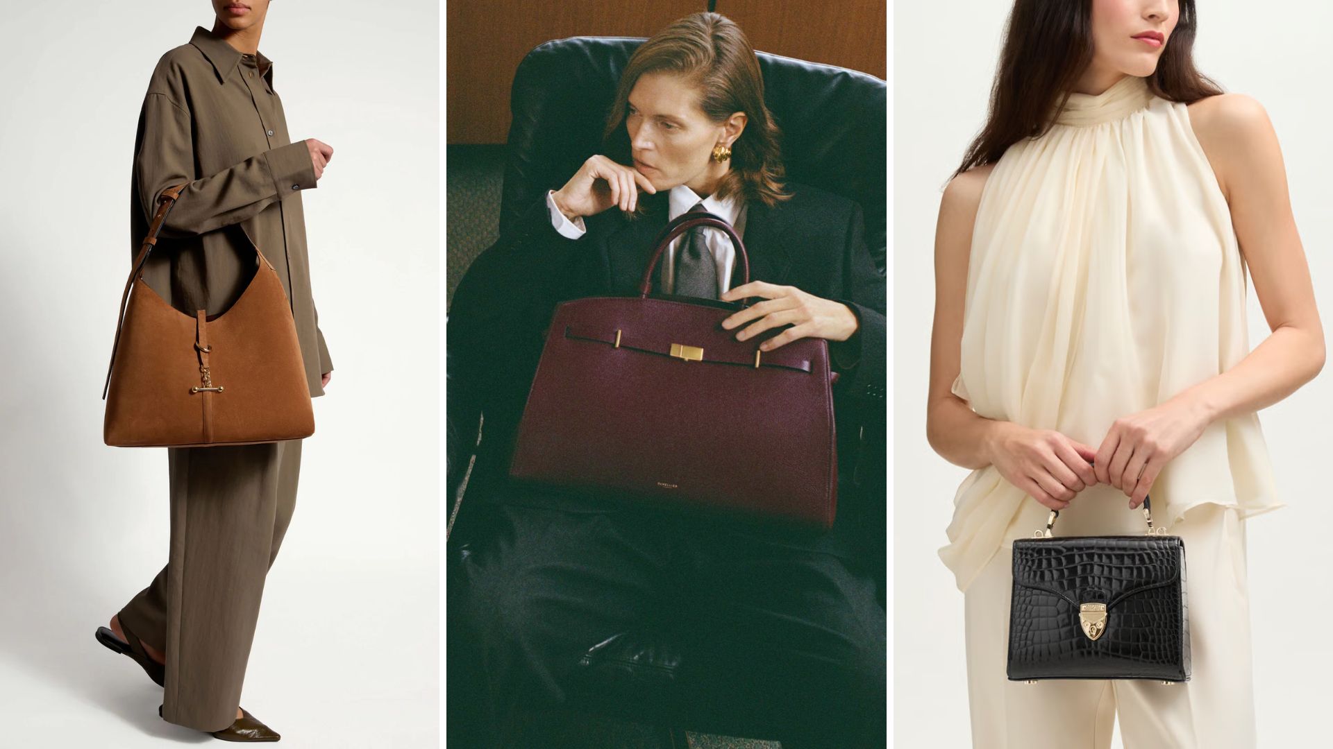 models carrying handbags by Strathberry, DeMellier and Aspinal