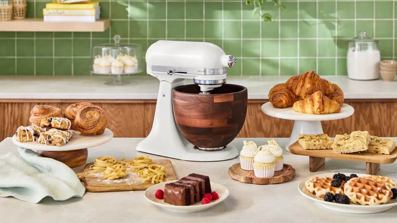 KitchenAid mixer in porcelain white