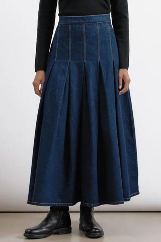 Albaray Denim Pleat Midi Skirt