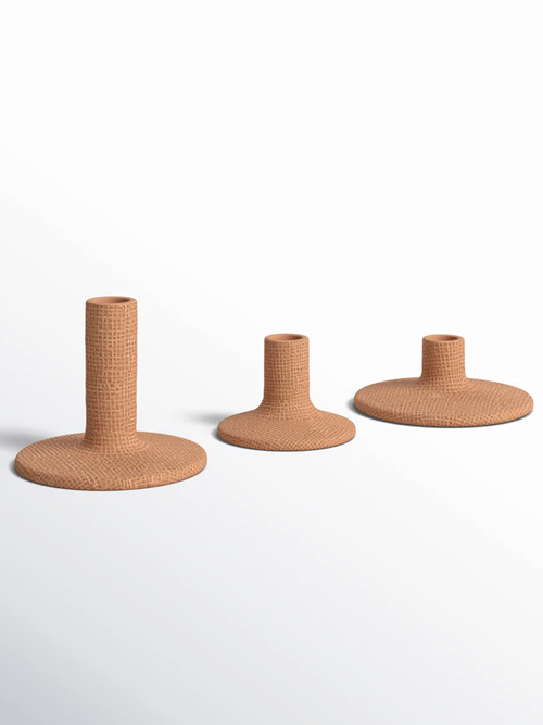3 Piece Stoneware Table Top Candlestick Set